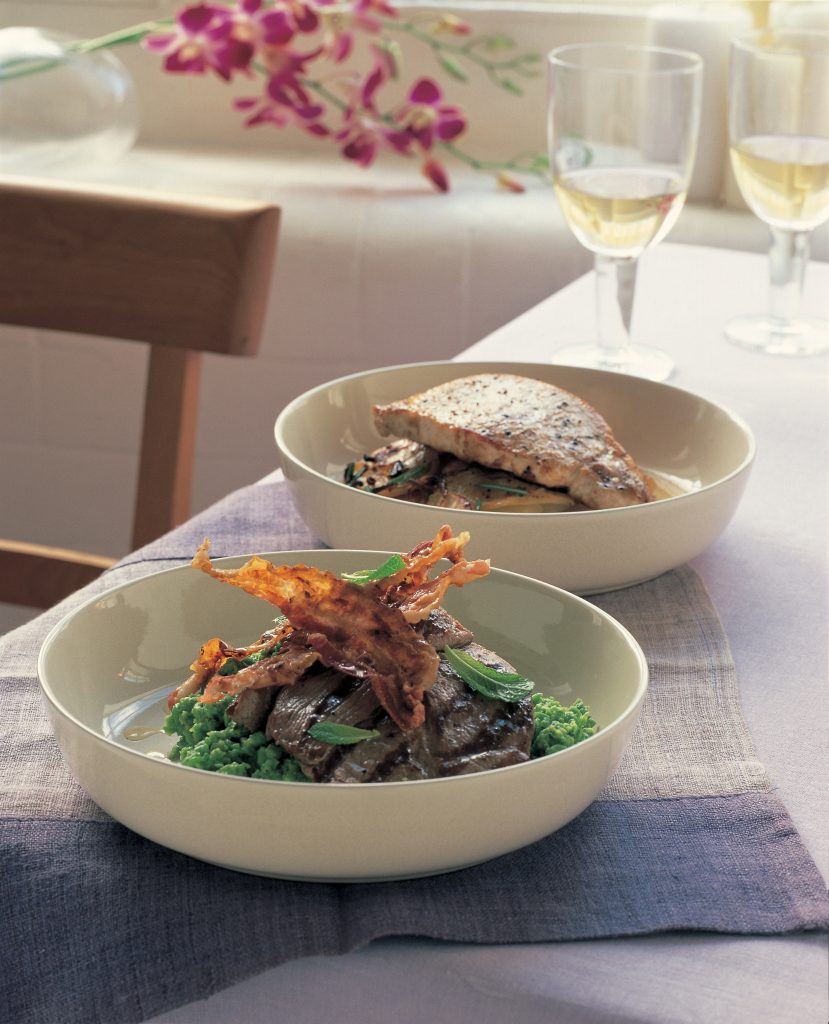Lamb Chops On Minted Pea Purée with Crispy Pancetta - Ainsley Harriott