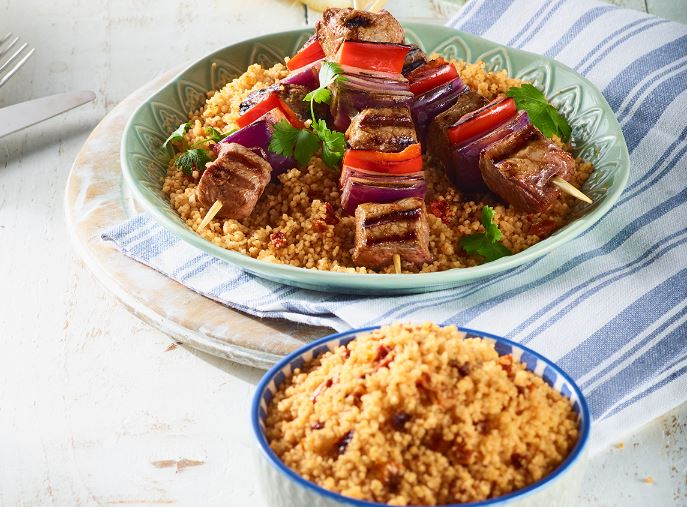 Smoked Spiced Lamb Kebabs with Sundried Tomato & Garlic Couscous - Ainsley Harriott