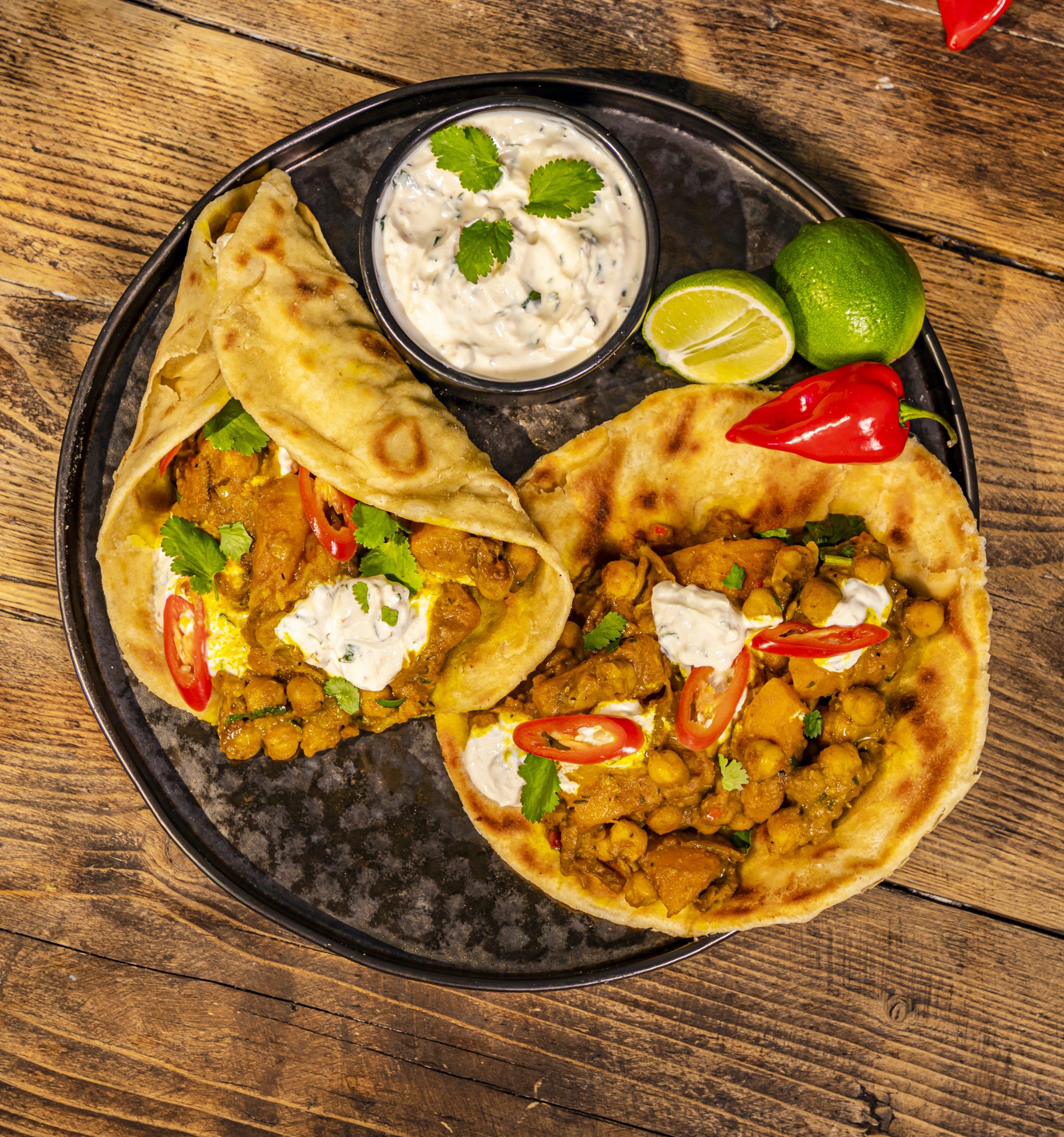 Caribbean Butternut Squash & Chickpea Roti with Spicy Yoghurt Sauce Ainsley Harriott