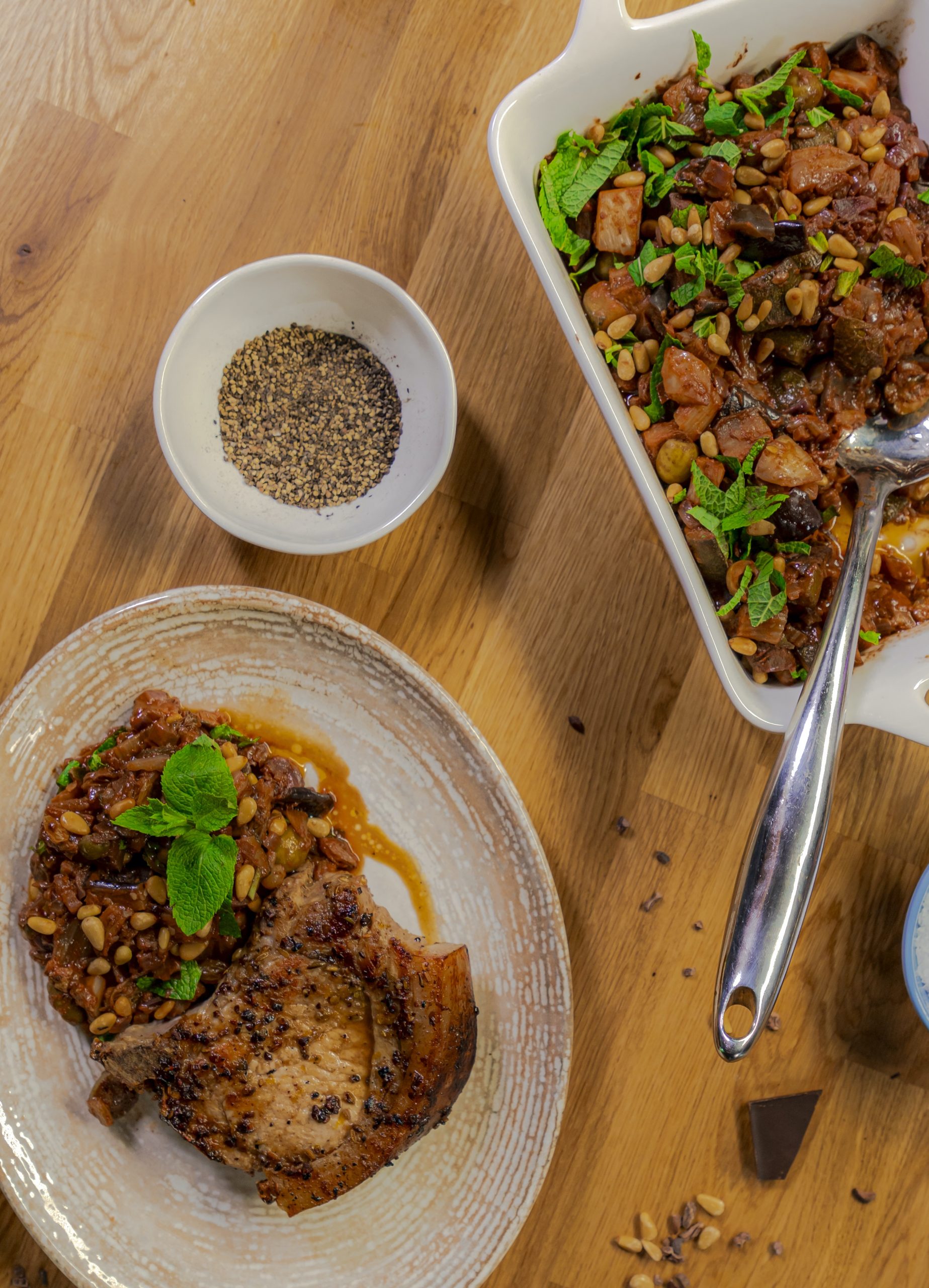 Fennel & Cacao Nib Pork Chops with Caponata Ainsley Harriott