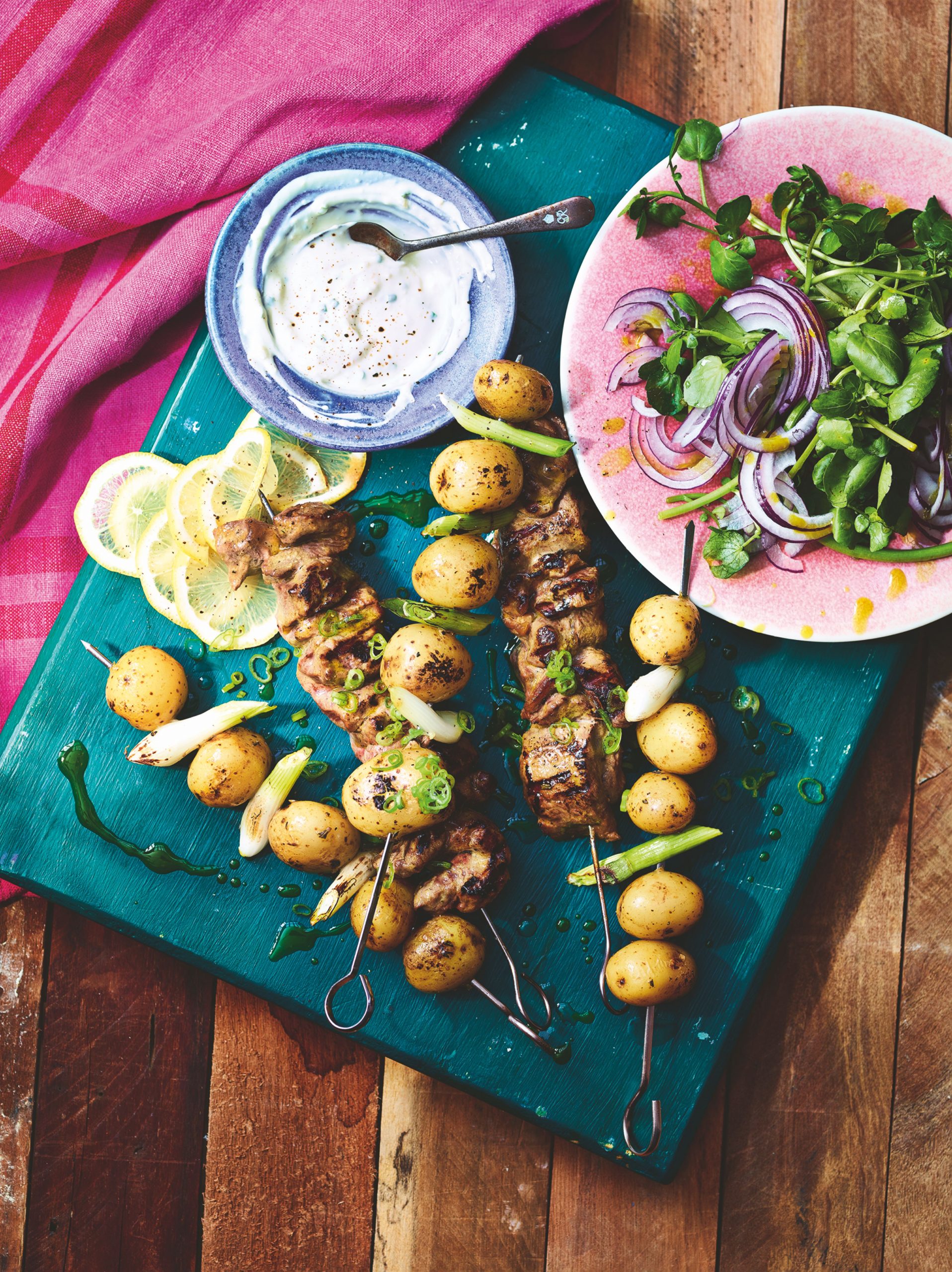 MustardGlazed Beef Kebabs & Baby Potato Skewers with Horseradish Dip