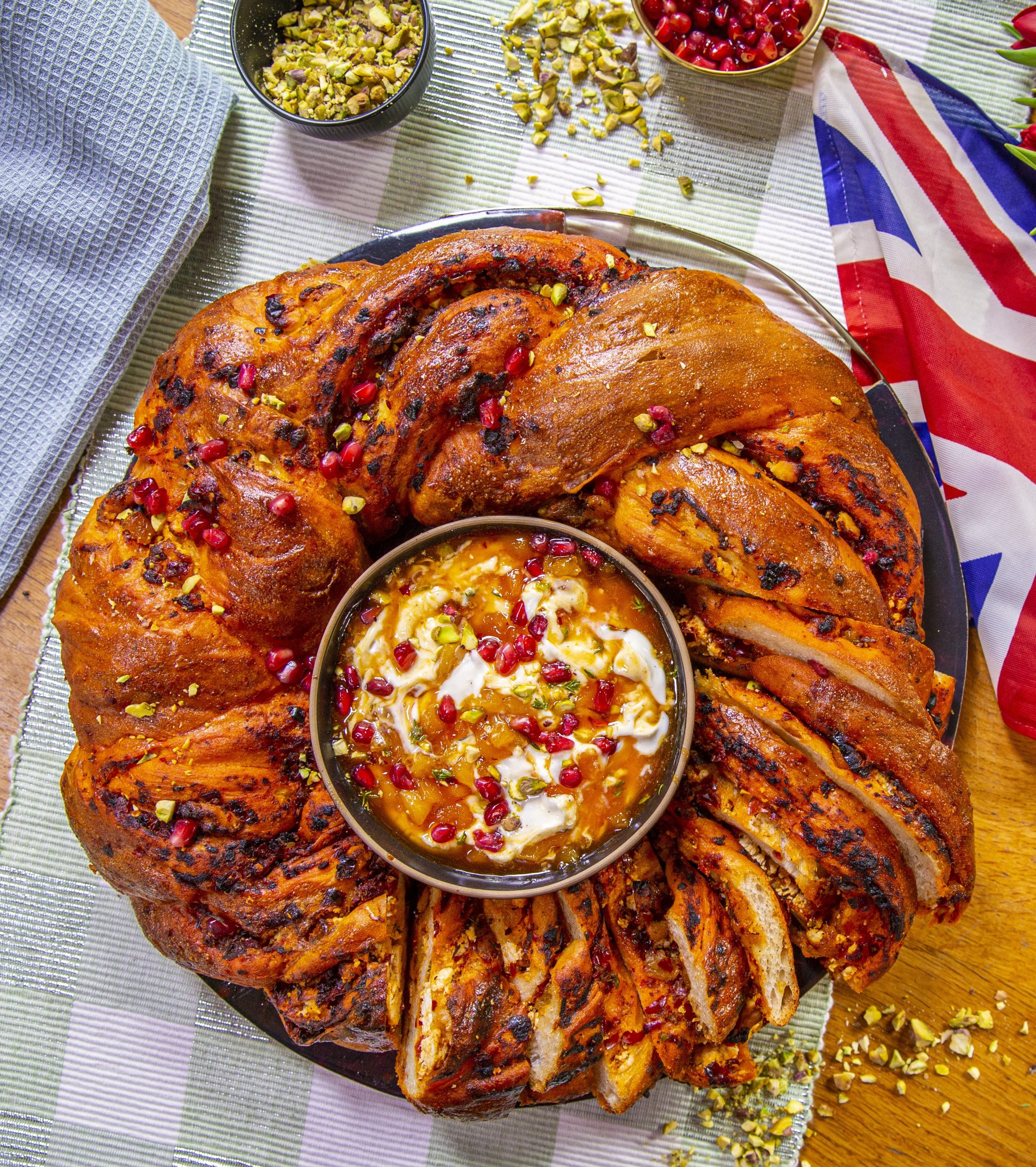 Rose Harissa & Goat's Cheese Crown with Jewelled Cheese Dip Ainsley