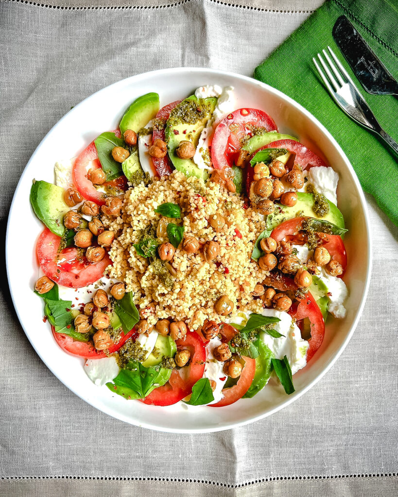 Caprese Couscous with Crispy Chickpeas & Pesto Ainsley Harriott
