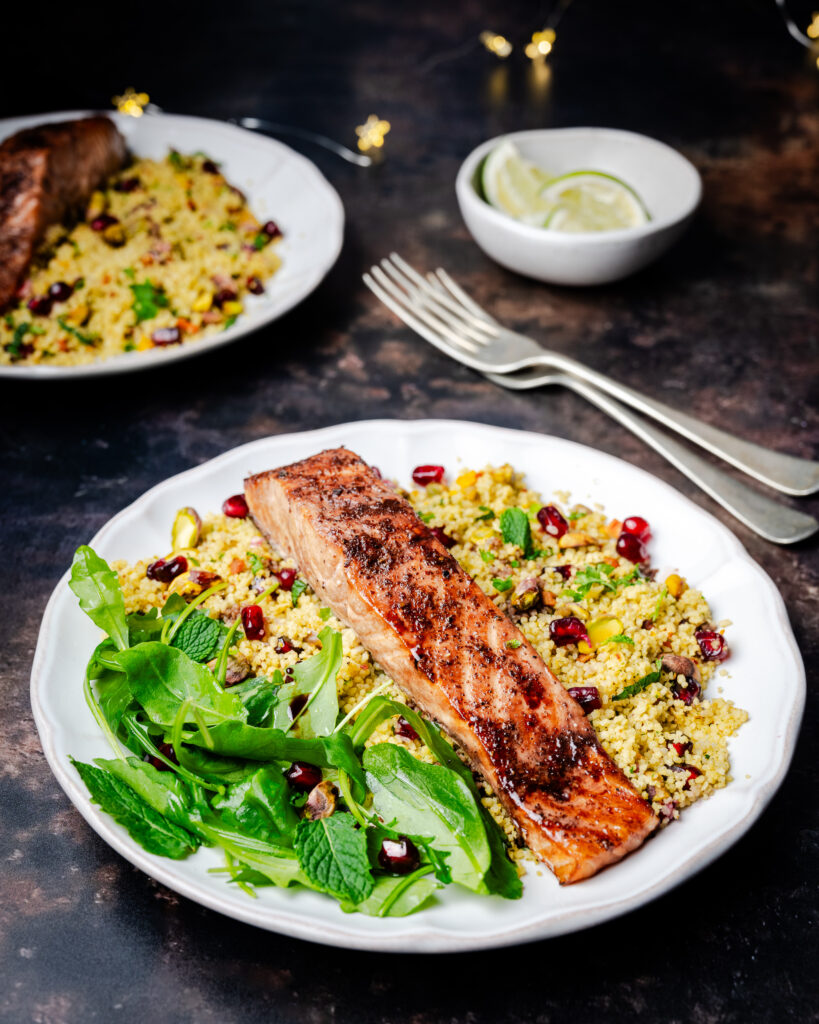 Sumac & Pomegranate Salmon with Festive Spice Sensation Couscous