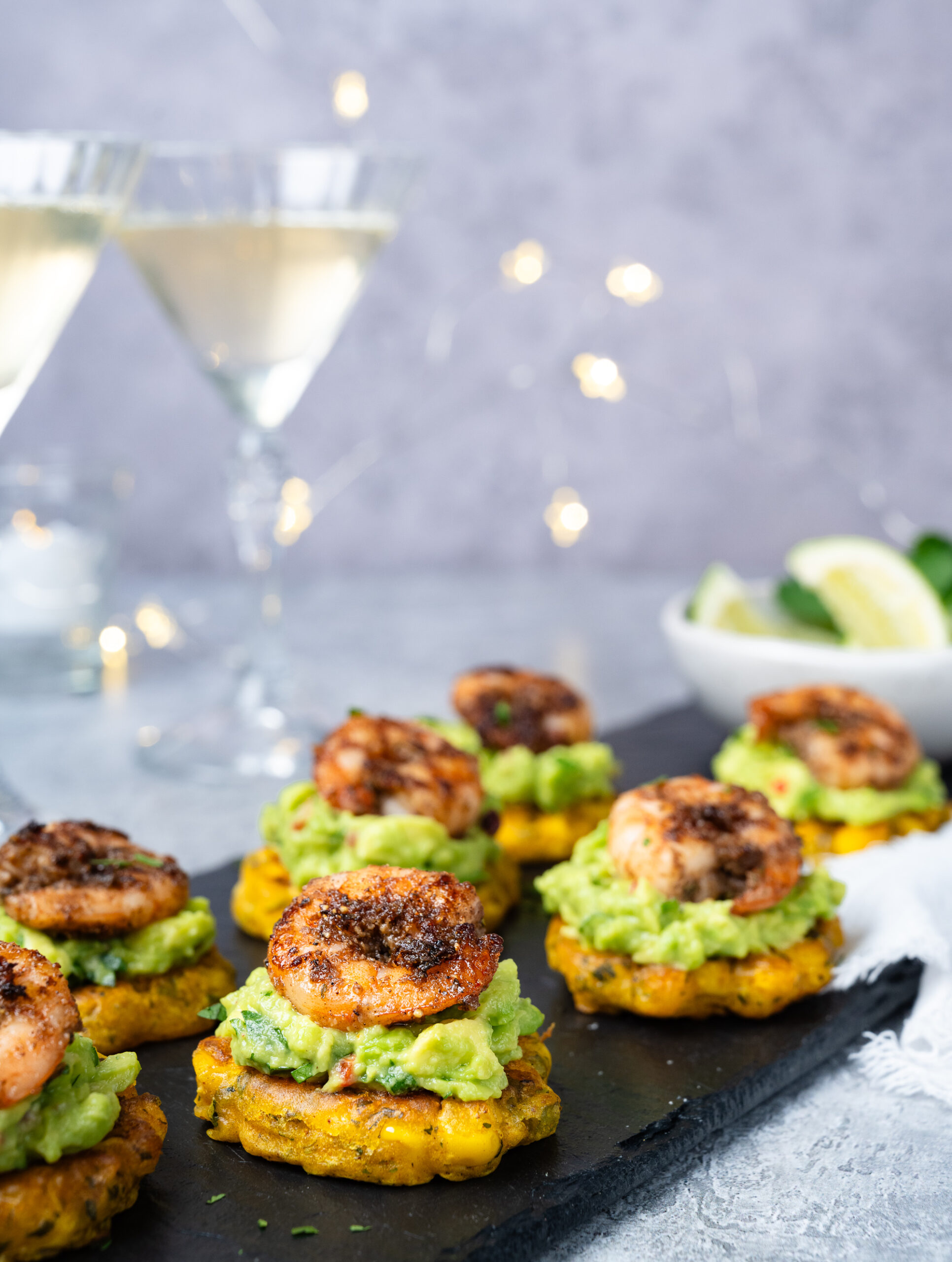 Sweetcorn Fritter Bites with Zesty Avocado & Jerk-Rum Prawns - Ainsley Harriott