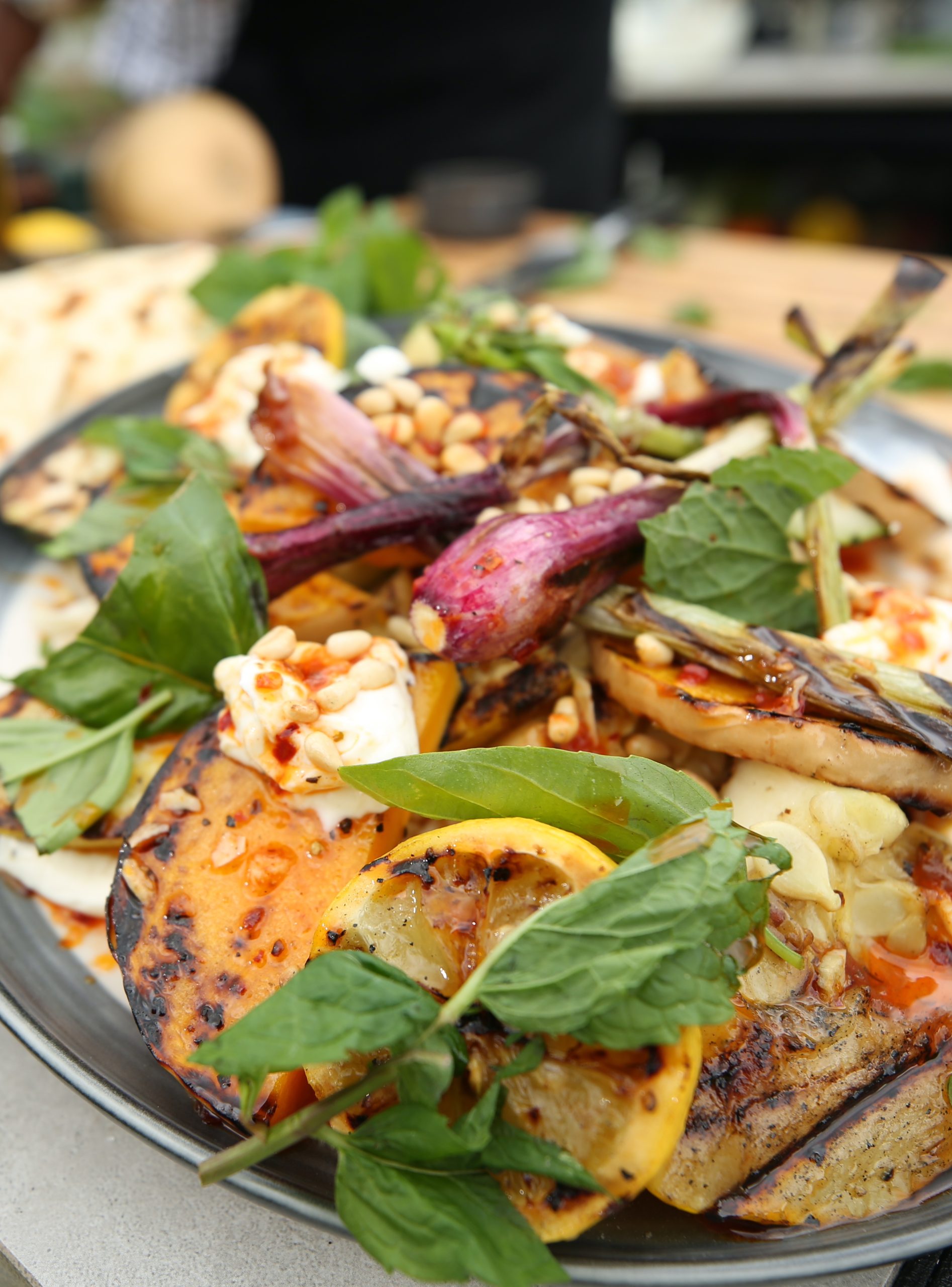 Chargrilled Summer Squash and Spring Onion with Whipped Ricotta & a Chilli Dressing - Ainsley Harrio