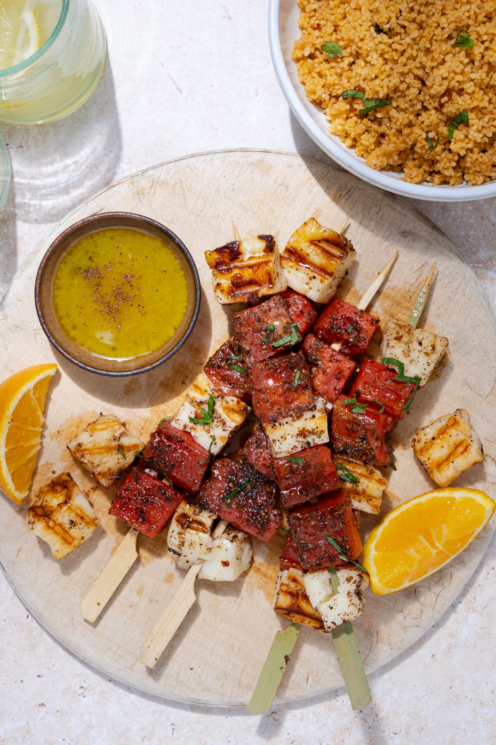 Sumac, Halloumi & Watermelon Skewers with an Orange-Honey Dressing - Ainsley Harriott