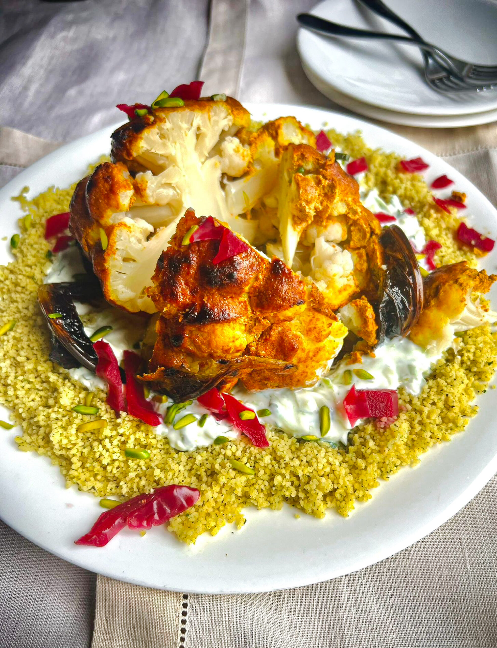 Whole Roasted Curried Cauliflower & Couscous with Cucumber & Mint Yoghurt - Ainsley Harriott