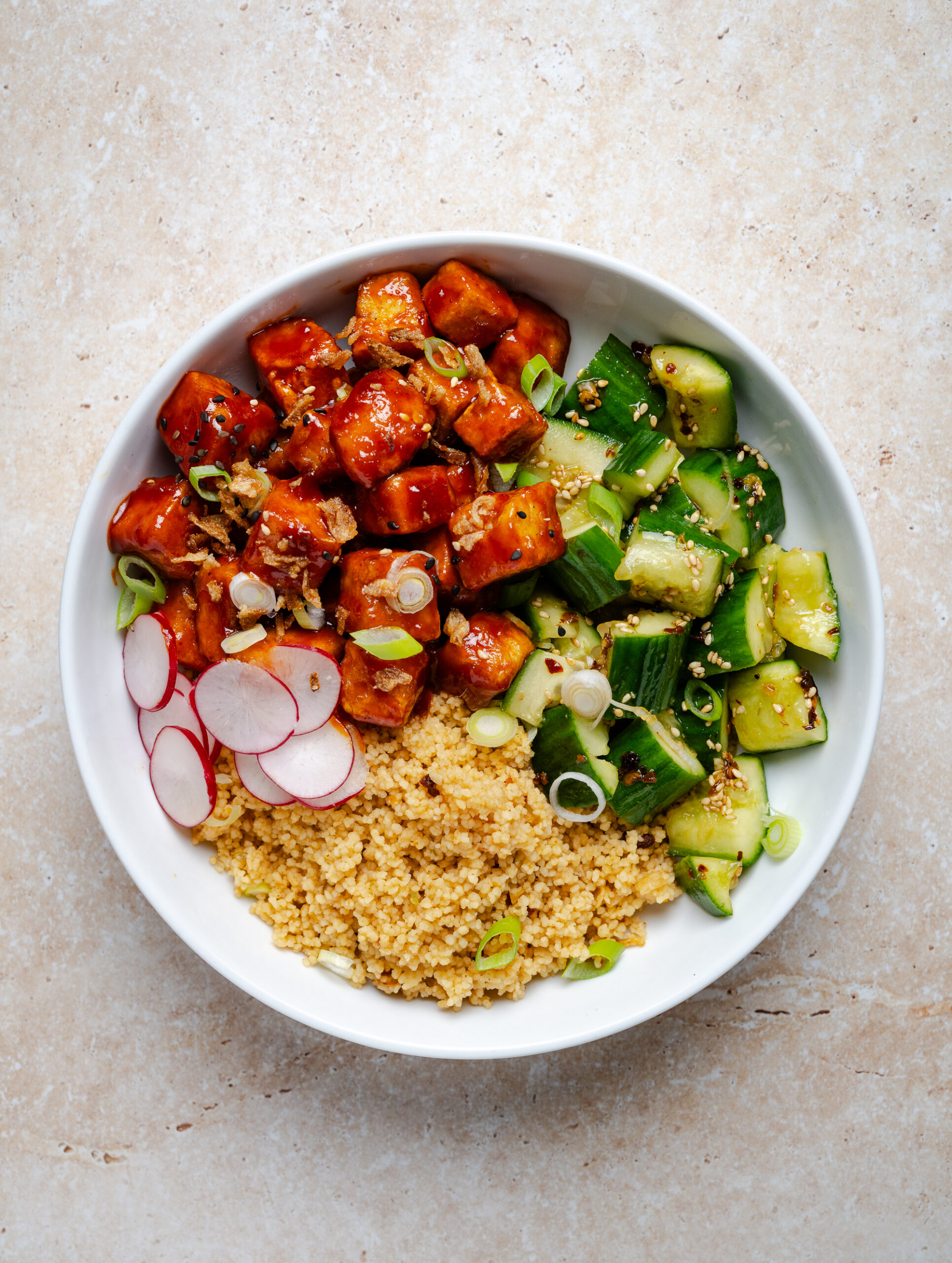 Gochuchang Tofu, Smashed Cucumber & Couscous Bowl - Ainsley Harriott