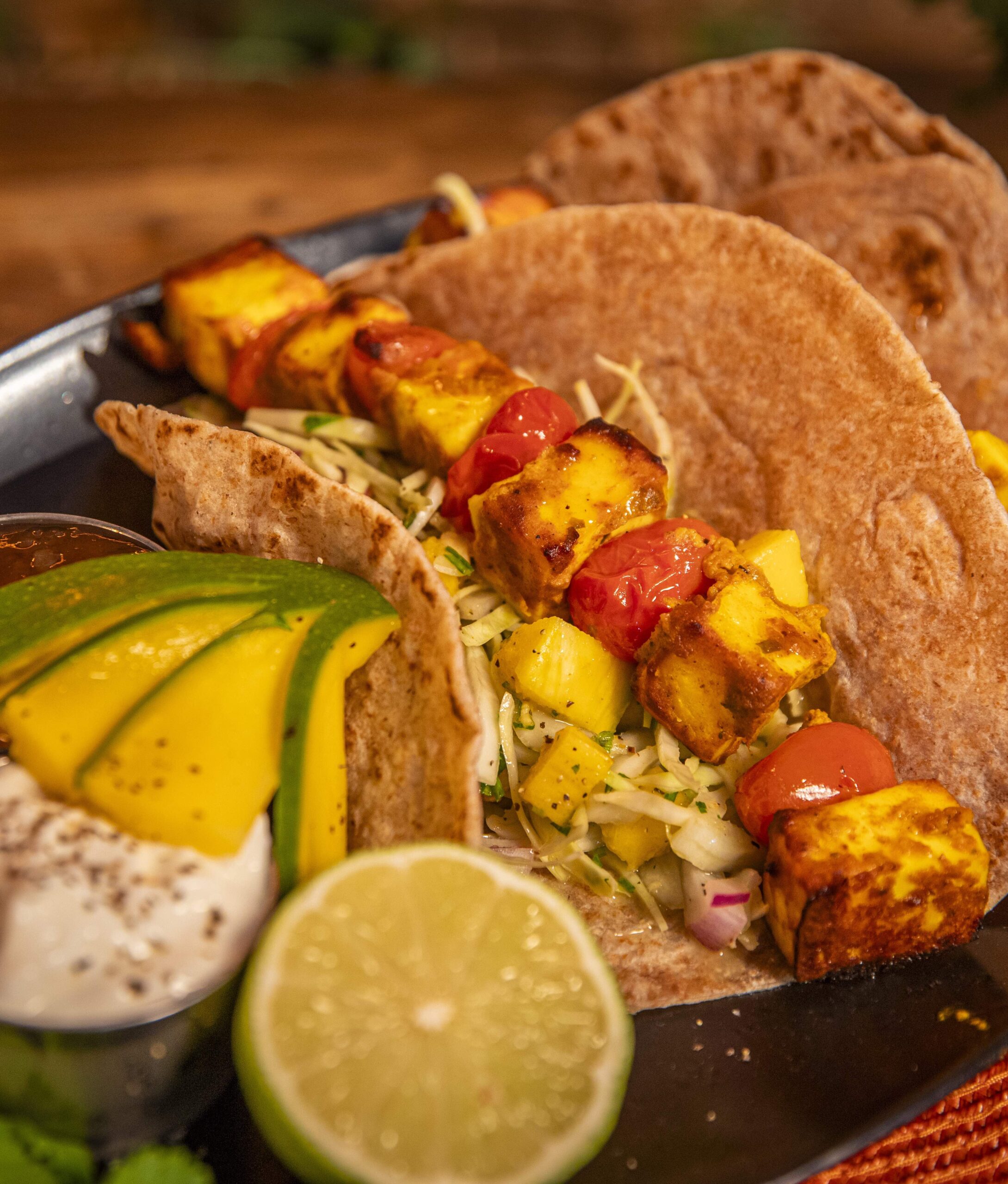 Donna's Spiced Paneer Skewers with Mango Salad & Roti - Ainsley Harriott
