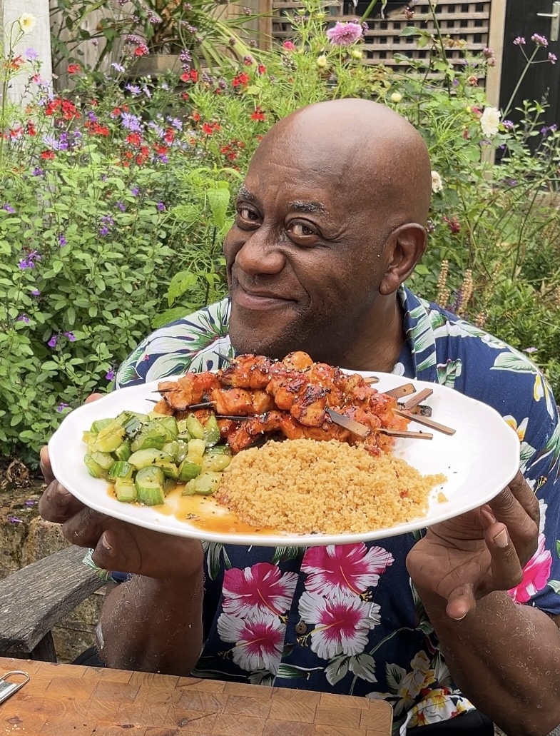 Gochujang & Honey Glazed Chicken Kebabs with Tomato & Chilli Couscous & Cucumber Salad - Ainsley Har