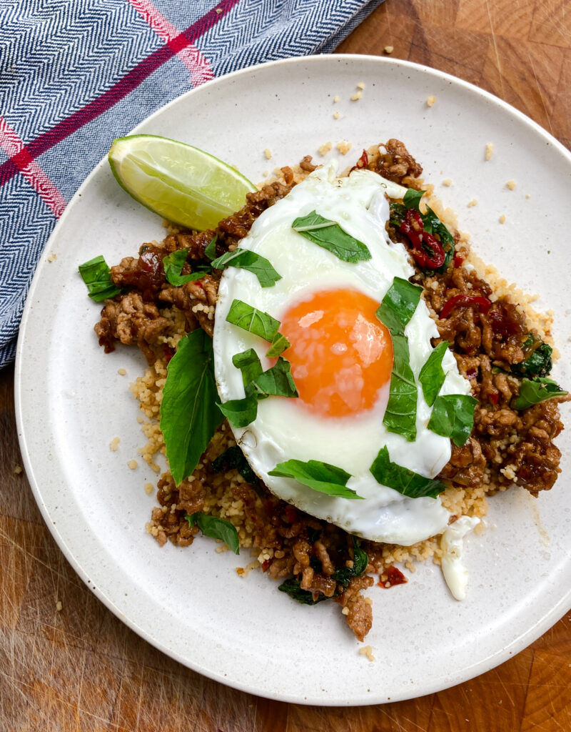 Pork & Holy Basil Stir Fry (Pad Kra Pao) with Tomato & Chilli Couscous - Ainsley Harriott