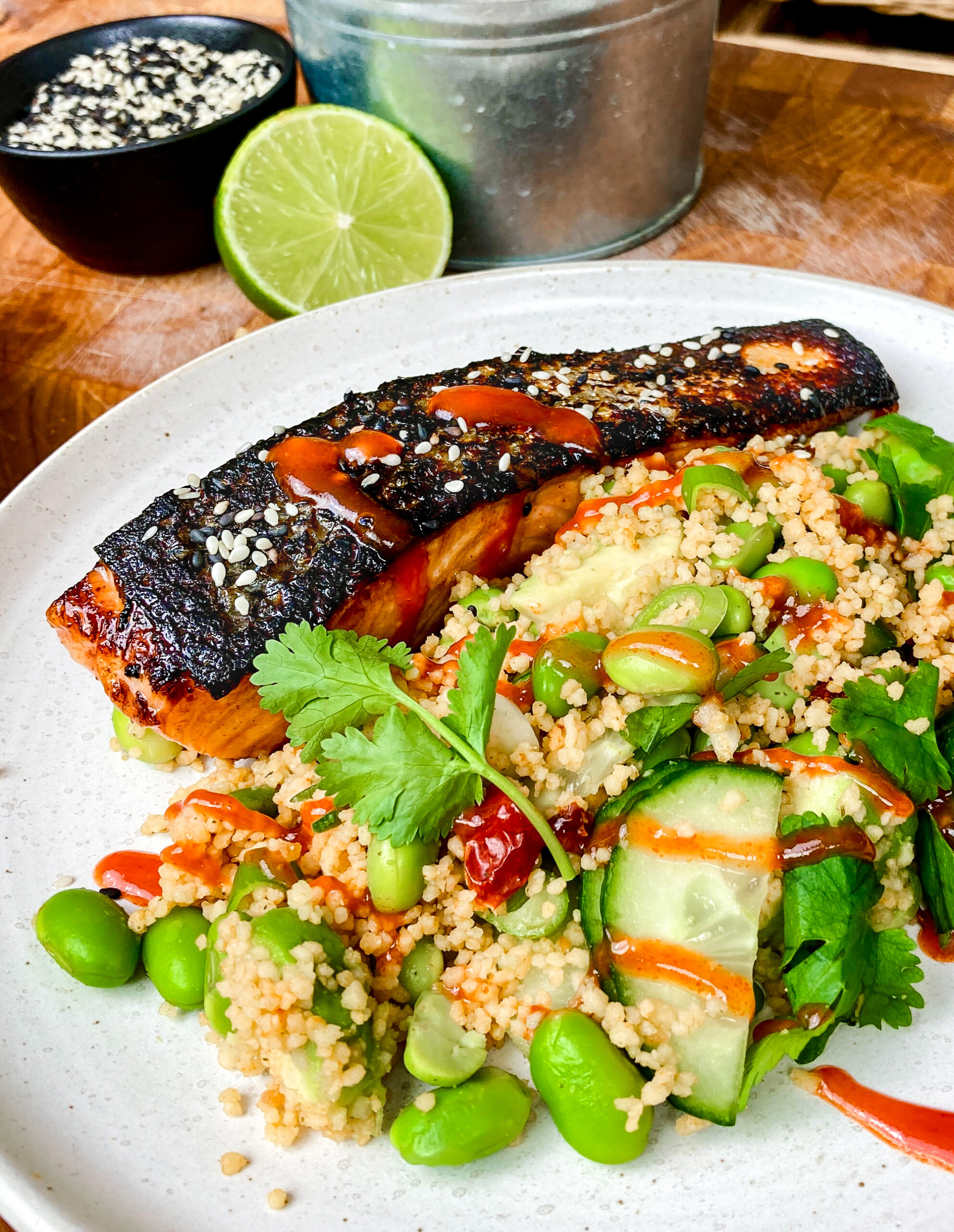 Zesty Seared Sriracha Salmon & Edamame Couscous Salad - Ainsley Harriott